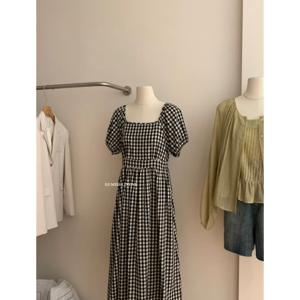 Váy Gingham cổ U chiết eo 60075 IMISS
