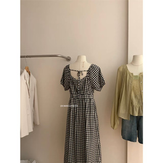 Váy Gingham cổ U chiết eo 60075 IMISS