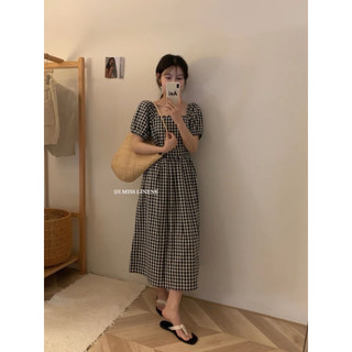 Váy Gingham cổ U chiết eo 60075 IMISS