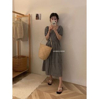 Váy Gingham cổ U chiết eo 60075 IMISS