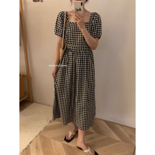 Váy Gingham cổ U chiết eo 60075 IMISS