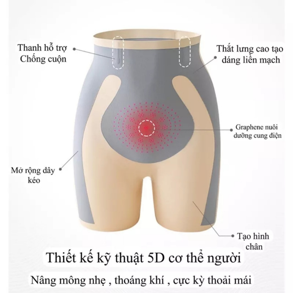 Quần Định Hình Ion Nâng Mông Nịt Bụng Siết Eo,Công nghệ 5D, vải lụa băng dễ chịu, không lộ đường may