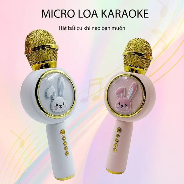 Micro karaoke cho bé kèm loa bluetooth không dây X9 hình thỏ âm thanh trầm ấm thích hợp trẻ tập hát, an toàn