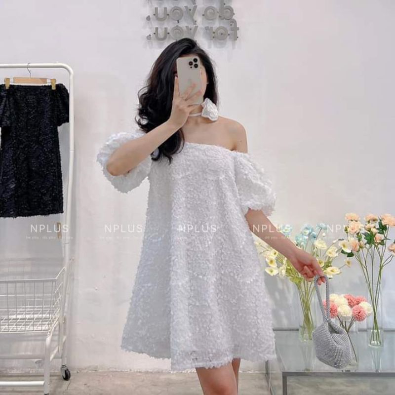 💋Váy xòe trễ vai tay bồng hoa cổ bánh bèo🌸🌸