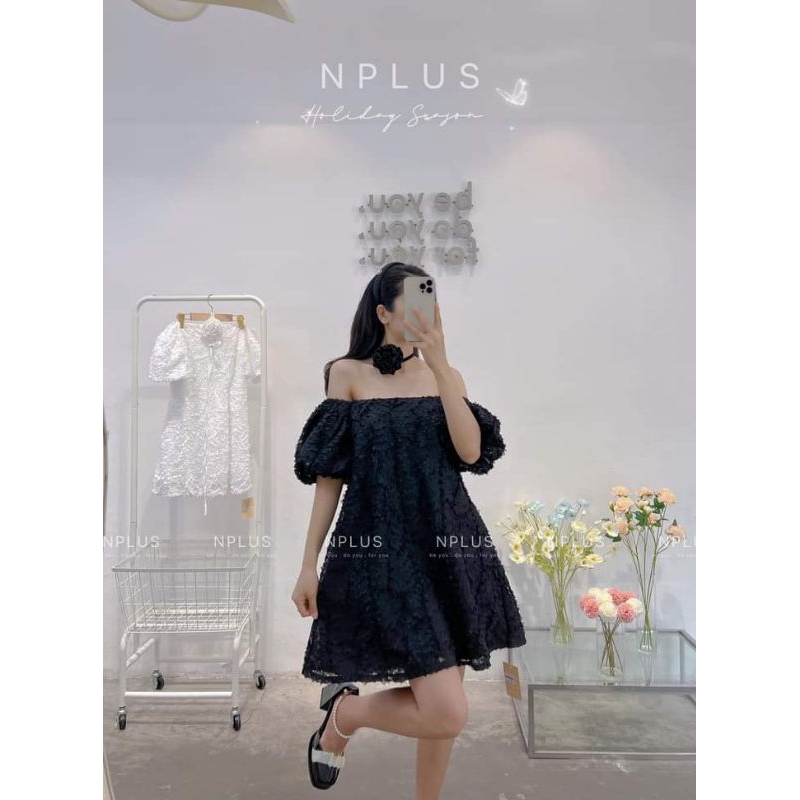 💋Váy xòe trễ vai tay bồng hoa cổ bánh bèo🌸🌸