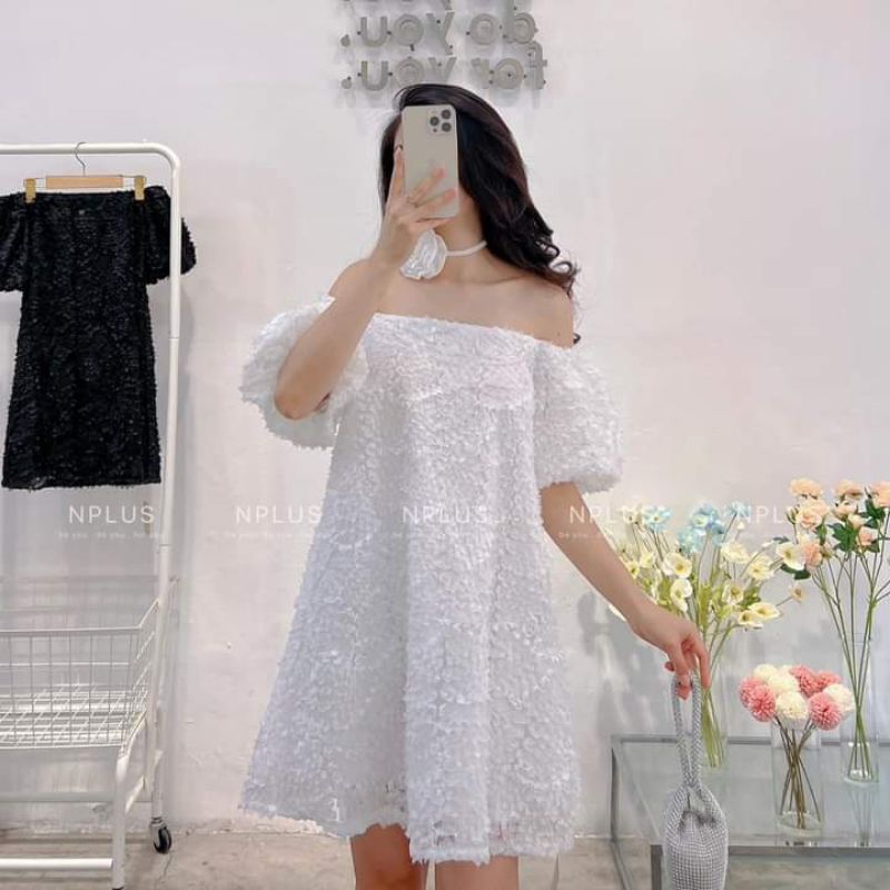 💋Váy xòe trễ vai tay bồng hoa cổ bánh bèo🌸🌸