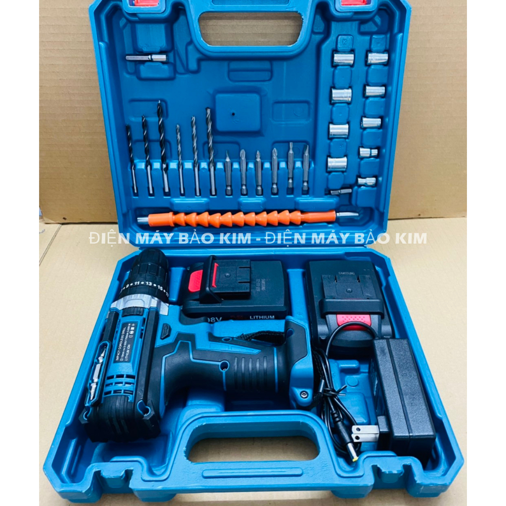 Máy khoan pin 98V loại 3 chức năng - Chuyên Khoan tường, khoan sắt, khoan gỗ, Tặng kèm bộ phụ kiện 24 chi tiết