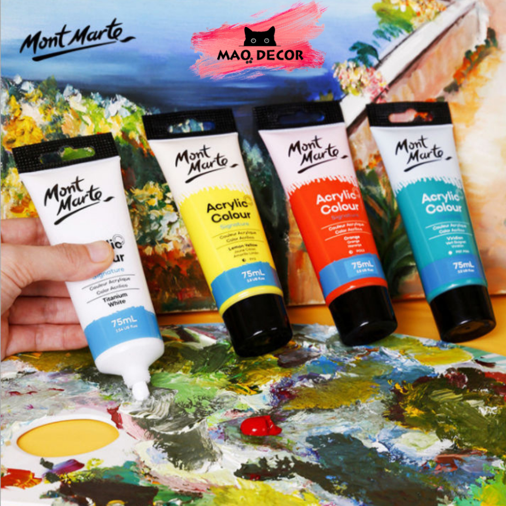 [Mao Hoả Tốc] Màu Acrylic Mont Marte tuýp lẻ vẽ trên vải, giày, thủy tinh,.. Không phai, không thấm nước - 75ml