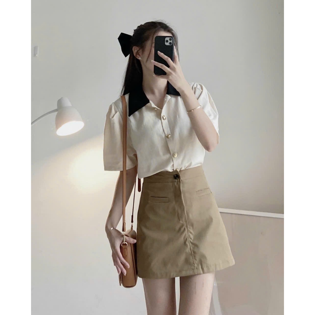 Áo Sơ Mi Cúc Đồng Phối Cổ Hàng Chuẩn Thanh Lịch Trẻ Trung