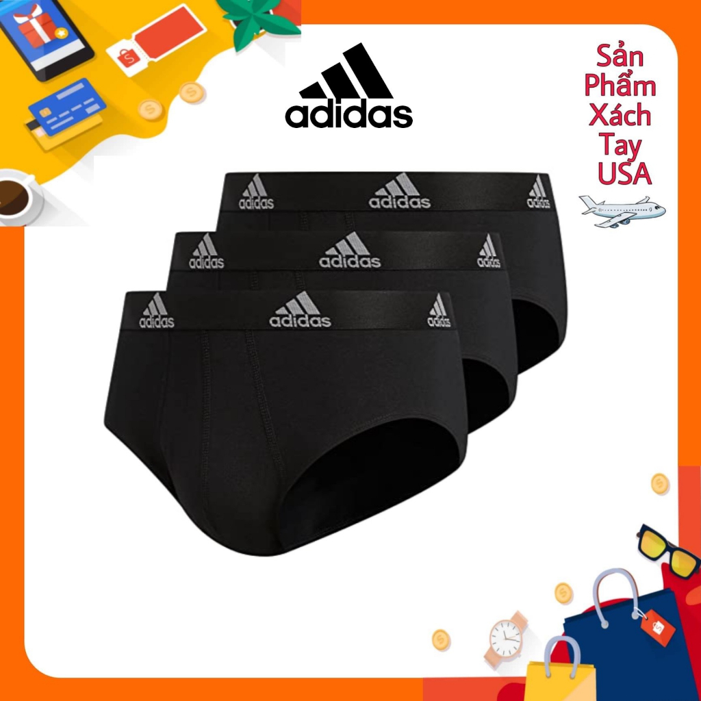 Quần lót Brief adidas cotton co giãn cho nam (hộp 3 quần) - Đen