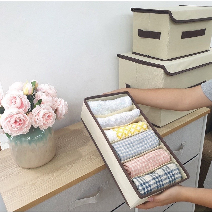 Hộp Vải Đựng Tất, Vớ - Giỏ Vải Đựng Ao Lót, Đồ Lót Gấp Gọn