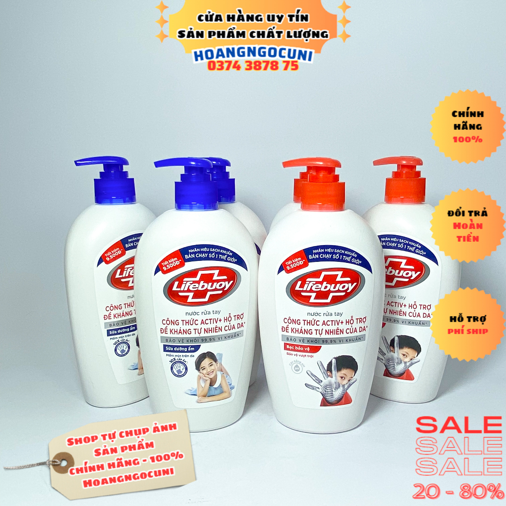Nước rửa tay Lifebuoy chai lớn 450g đỏ bảo vệ vượt trội / xanh dưỡng ẩm da / vàng cho nhà làm bếp chính hãng