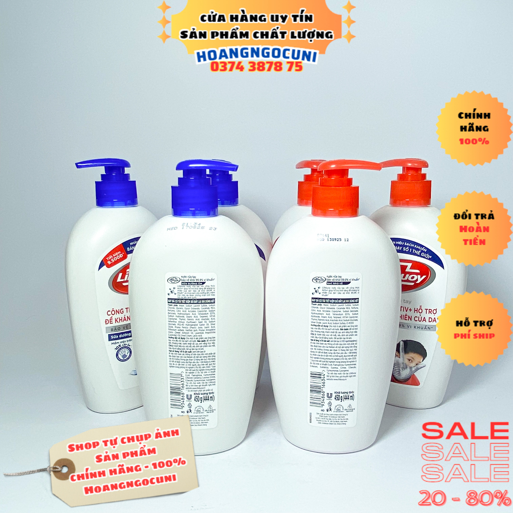 Nước rửa tay Lifebuoy chai lớn 450g đỏ bảo vệ vượt trội / xanh dưỡng ẩm da / vàng cho nhà làm bếp chính hãng