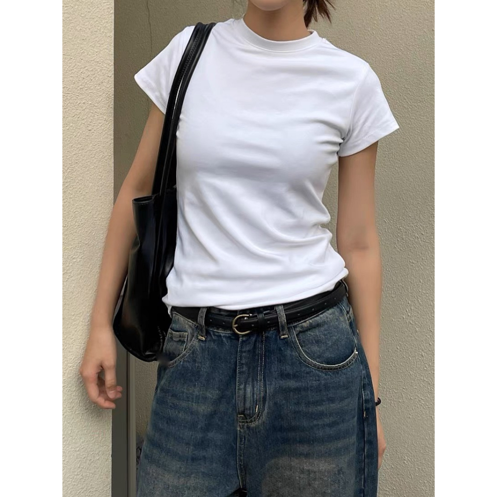 Áo thun baby tee nữ trơn form ôm chất liệu cotton co dãn 4 chiều 100% Kimee MA044