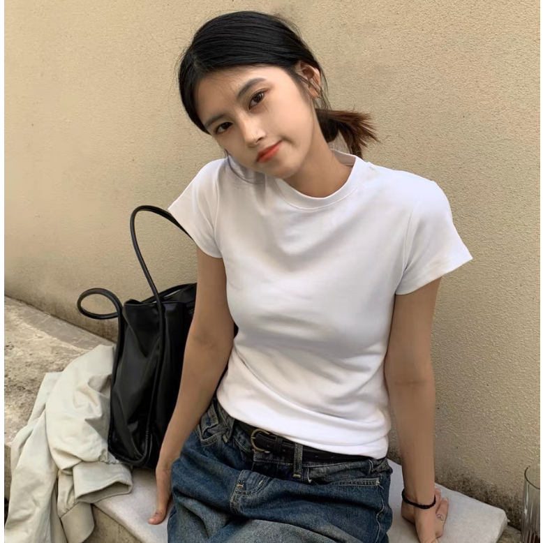 Áo thun baby tee nữ trơn form ôm chất liệu cotton co dãn 4 chiều 100% Kimee MA044