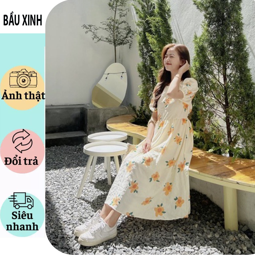 ĐẦM VÁY BẦU CÔNG SỞ DÁNG TIỂU THƯ PHỐI HOA CAM SIÊU XINH - ĐẦM BẦU BABYDOLL MÙA HÈ MẶC ĐI LÀM ĐI TIỆC BIGSIZE ĐẸP