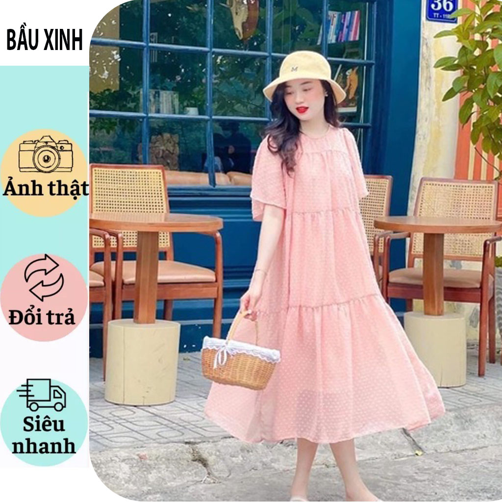 VÁY BẦU DỰ TIỆC CÔNG SỞ TIỂU THƯ XINH XẮN-ĐẦM BẦU THIẾT KẾ BABAYDOLL HẠT NỔI SẢNG CHẢNH ĐI LÀM , CHƠI, DẠO PHỐ....