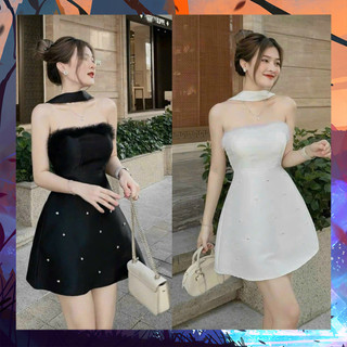 Đầm Tapta Dự Tiệc Phối Lông Đính Cườm Có Lót Trong Có Mút Ngực - Thời Trang Dressery Store