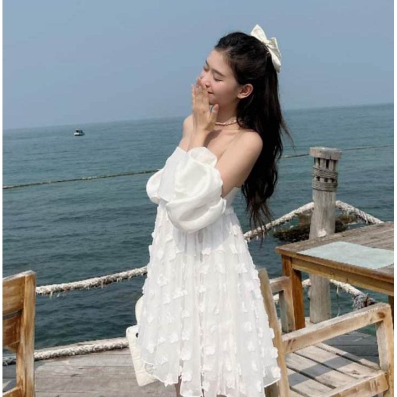 💋Váy xòe trễ vai tay bồng tiểu thư 🌸🌸