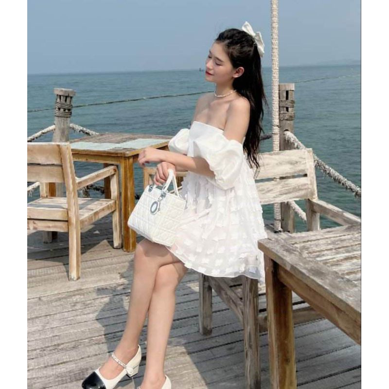 💋Váy xòe trễ vai tay bồng tiểu thư 🌸🌸