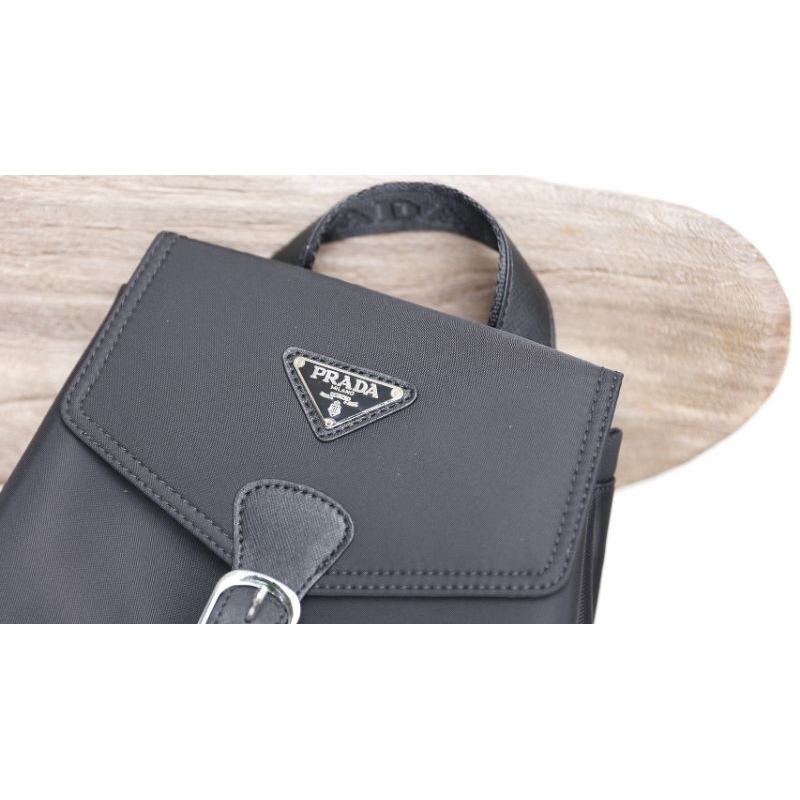 Balo nữ thời trang Pra.da  sz26*30cm đen vài dù thấm nước fullbox nam châm 2 lớp nguyên seal
