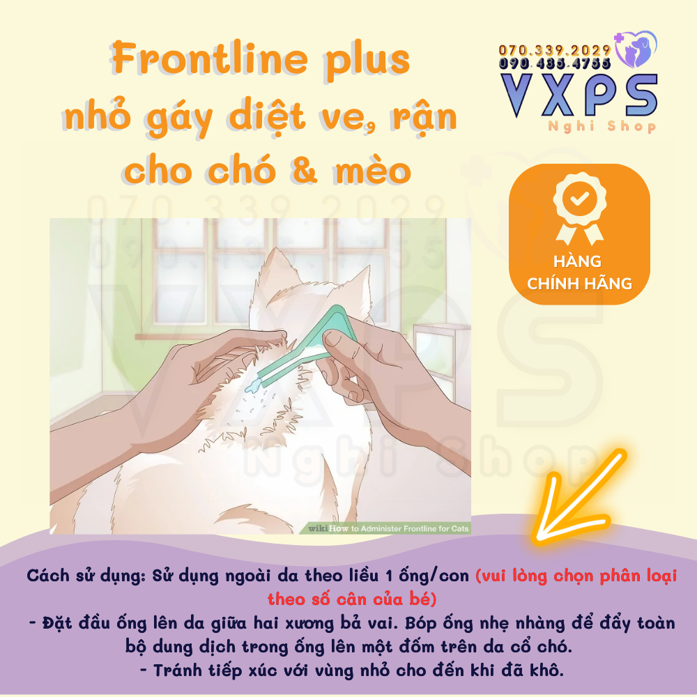 [ 1 tuýp ] Nhỏ Gáy Ve Rận, Bọ Chét & Nấm Viêm Da Frontline Plus Cho Cún Mèo Trên 2 Tháng (no box)