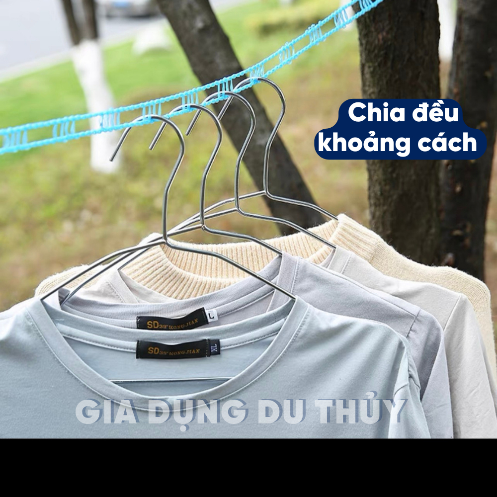 Dây phơi quần áo thông minh chống trượt, có ô chia móc treo đều nhau, chống rớt do gió thổi dài 3m, 5m, 8m, 10m có móc