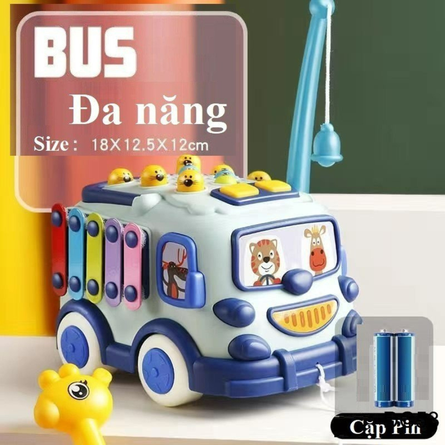 Đồ Chơi Xe Bus Đa Năng 5 Trong 1 Phát Nhạc Câu Cá Đánh Đàn An Toàn Cho Bé