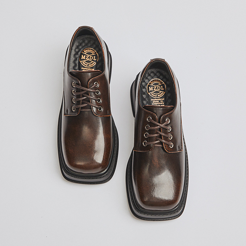 Giày Platform Derby - Giày da nữ da bò thật phong cách vintage Li retro