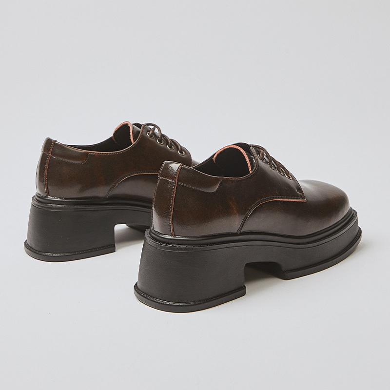 Giày Platform Derby - Giày da nữ da bò thật phong cách vintage Li retro