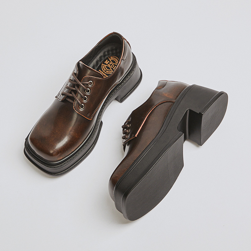 Giày Platform Derby - Giày da nữ da bò thật phong cách vintage Li retro