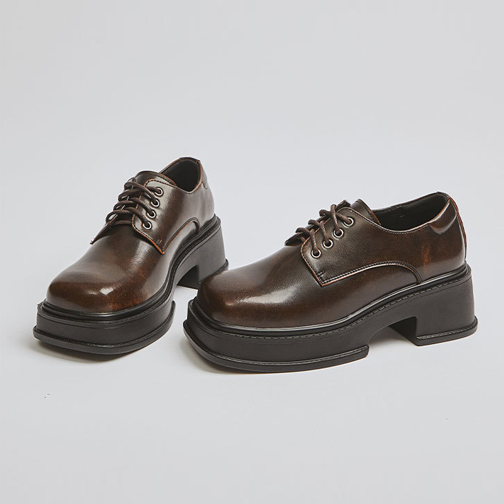 Giày Platform Derby - Giày da nữ da bò thật phong cách vintage Li retro