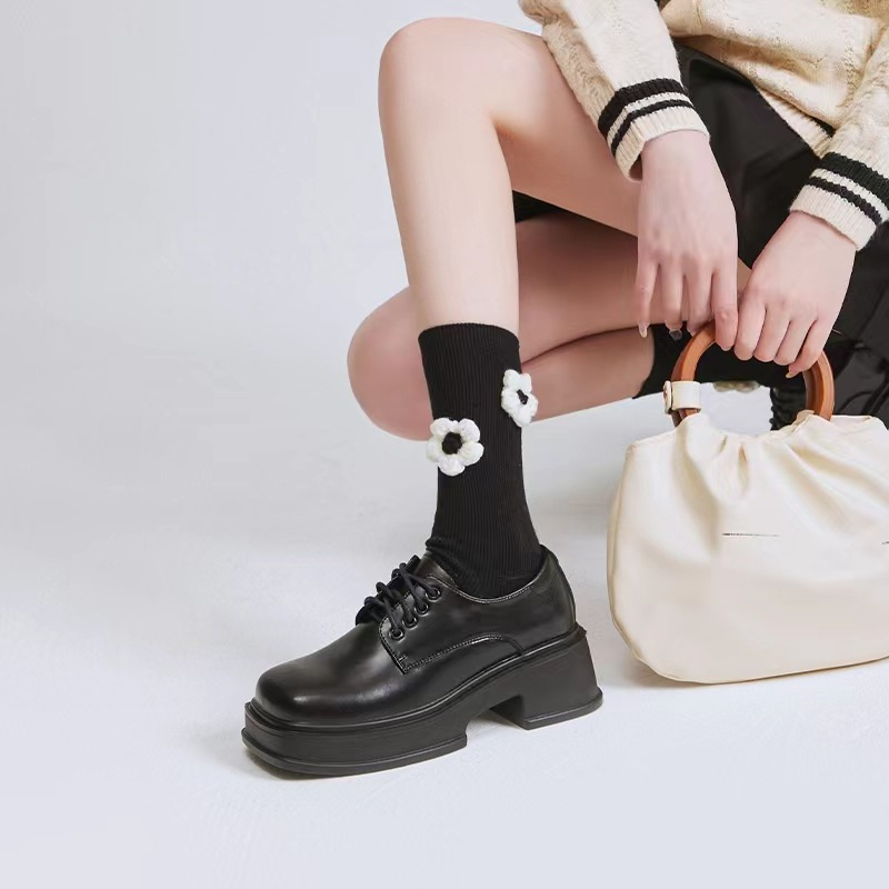 Giày Platform Derby - Giày da nữ da bò thật phong cách vintage Li retro