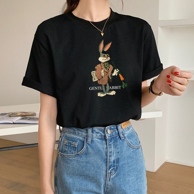 Áo thun nữ tay ngắn Basic in hình thỏ nhà LAM, áo thun nữ cotton in hình trẻ trung mẫu mới 2023