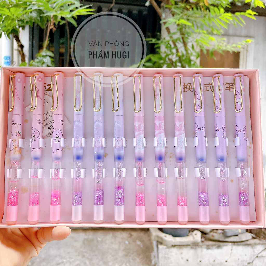 Bút Máy Tẩy Xóa Được thân nhũ kim tuyến ( Tặng kèm ống mực ) Ngòi EF tiêu chuẩn êm trơn dễ viết giúp bé rèn chữ đẹp