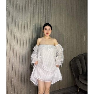 💋Váy xuông lông trễ vai nơ ngọc xinhhh xỉuuu🌸🌸
