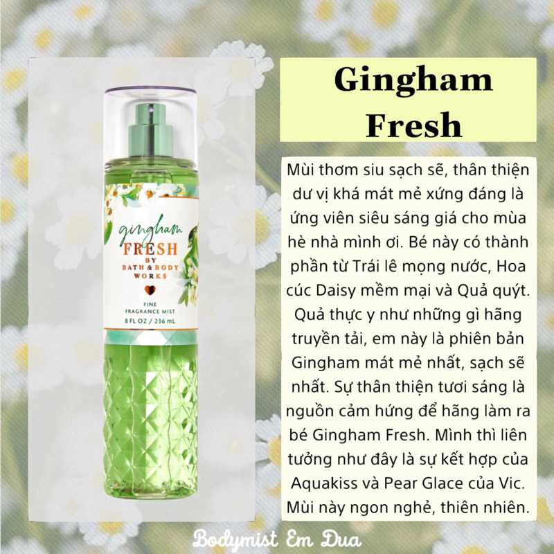 [Bodymist] Xịt Thơm Toàn Thân - GINGHAM FRESH XANH LÁ