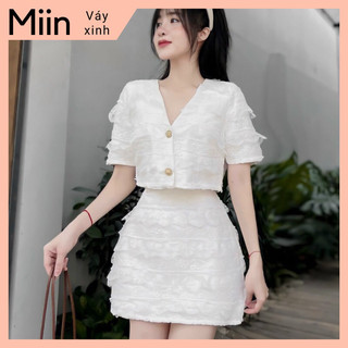 Set ren tầng áo khuy đồng chân váy a