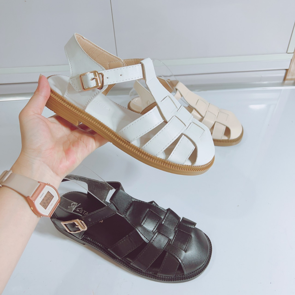 Sandal nữ đế tim 3cm bản đan dây thoáng chân 3 màu- form hơi rộng