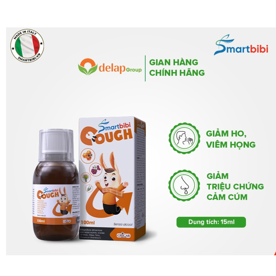 Smartbibi Cough - Siro ho cho bé hỗ trợ giảm các triệu chứng ho, ho có đờm, đau rát họng do viêm họng, cảm cúm
