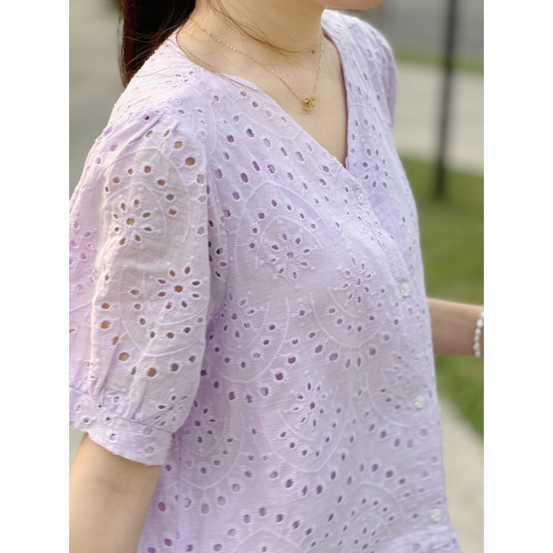 Váy tím Buble Dress dáng dài ren boi tiểu thư