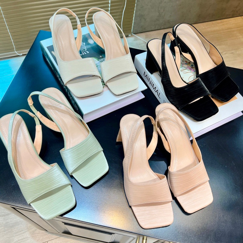 Giày sandal gót cao 5P ánh nhũ khoét eo quyến rũ thanh lịch màu sắc trendy đi làm công sở