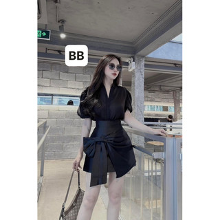Set váy nữ áo đũi mix chân váy nơ tiểu thư