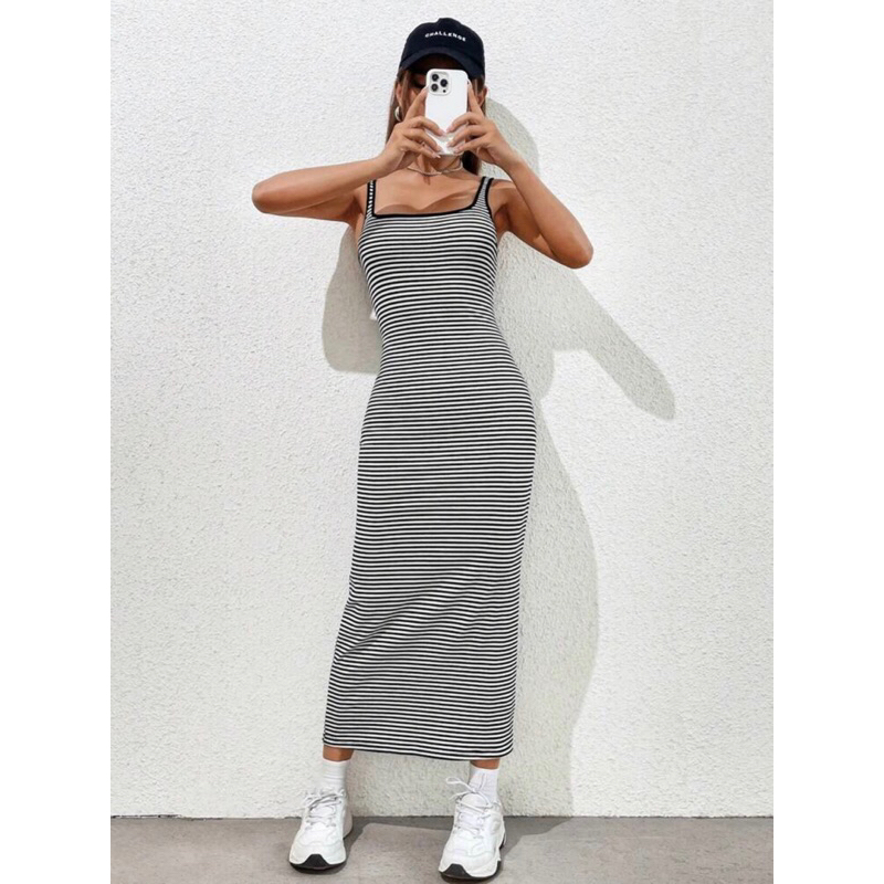 Đầm thun gân body,cổ U tròn.💋