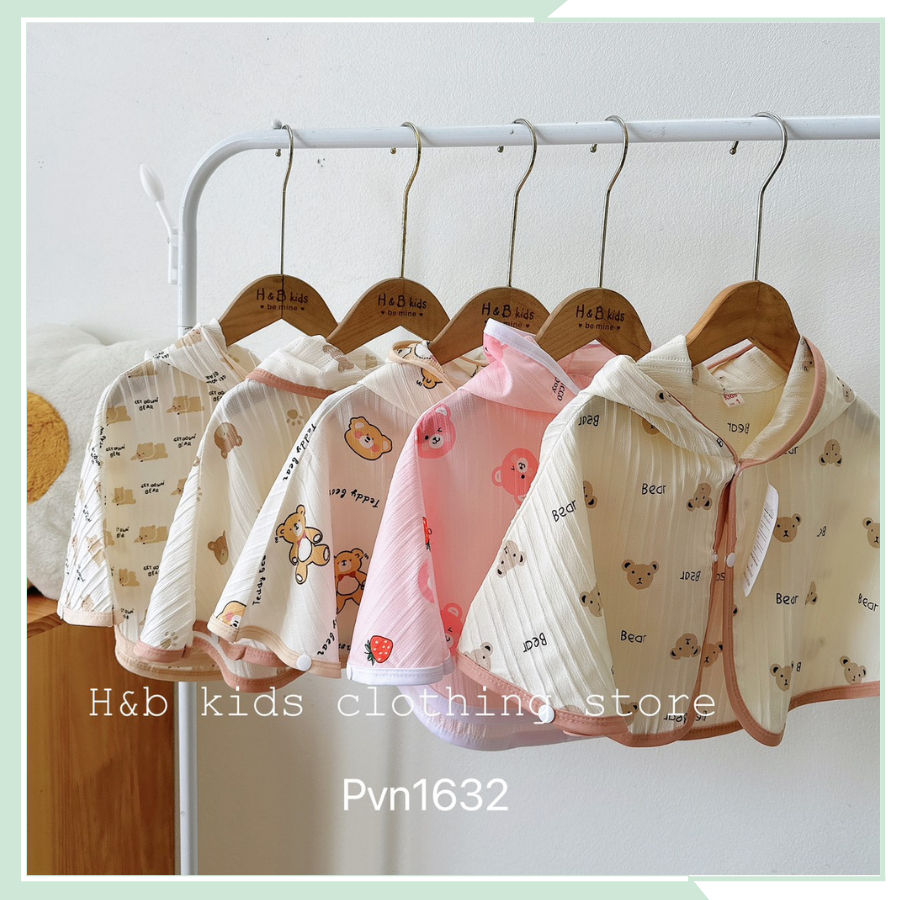 Áo choàng chống nắng có mũ cho bé trai, bé gái, áo chống nắng cánh dơi chất đũi gân in hình ngộ nghĩnh chống tia uv AK08