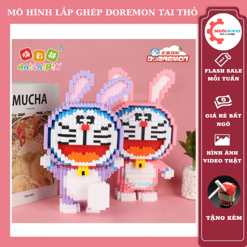 Bộ đồ chơi lắp ráp lego Mô hình lắp ráp 3d decor trang trí có quà tặng Doremon tai thỏ cao 31cm - MUỐI BLOCKS