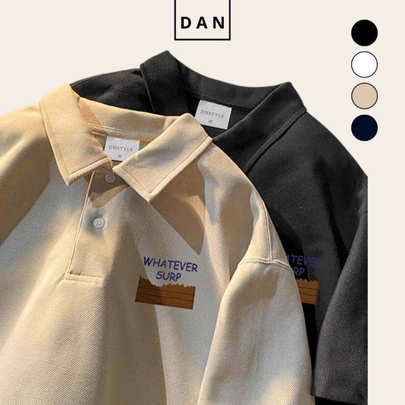 Áo polo Unisex WHATEVER SURP gắn logo da chất cá sấu cotton form rộng tay lỡ dành cho nam nữ AP309 (có size )