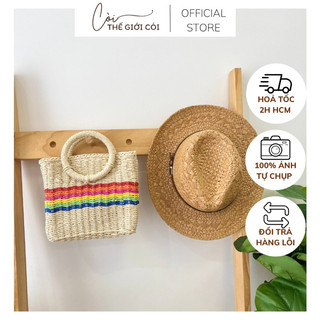 Túi cói mini Vuông cầu vồng