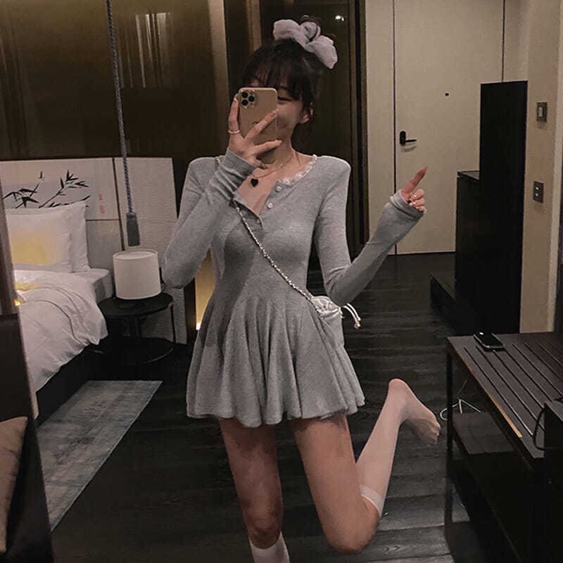 [ SIÊU SALE ] VÁY NGẮN DÀNG XÒ CỔ VIỀN REN THỜI TRANG