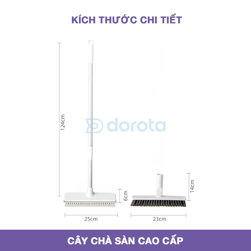 Chổi cọ nhà vệ sinh DOROTA cao cấp cây chà sàn nhà tắm 2 trong 1 đa năng gồm chổi cọ và gạt nước AQ